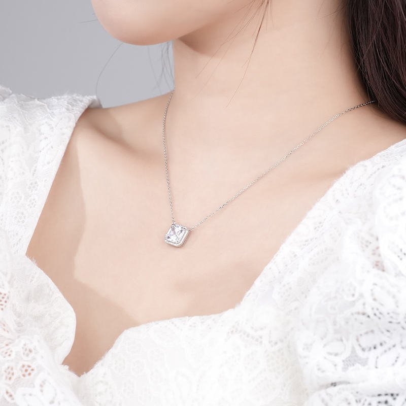 Bright Square Zircon Diamond Pendant Necklace for Women – Image 4