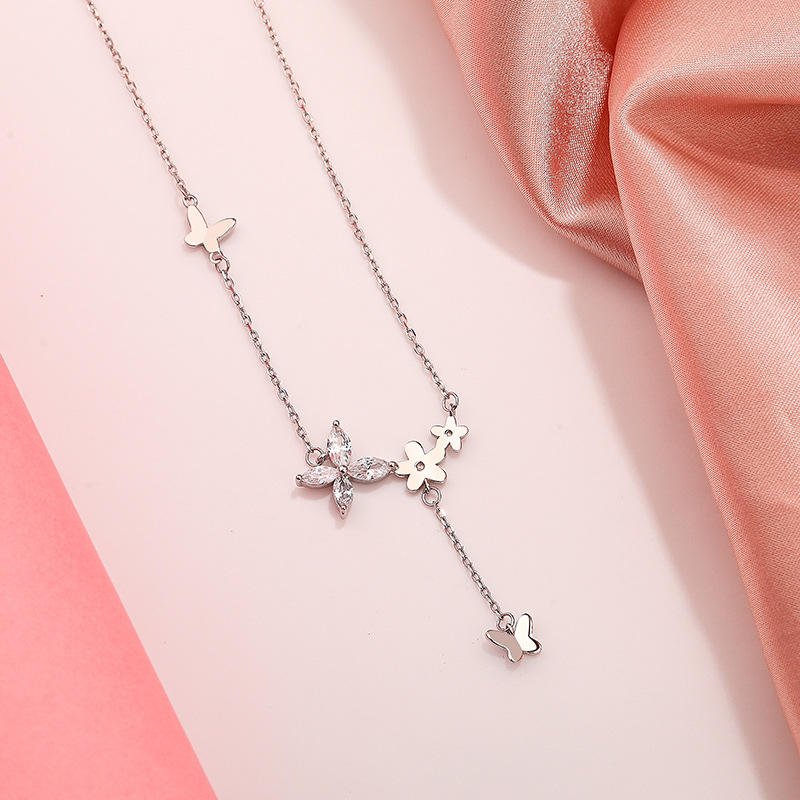 collier pendentif papillon, fleur en zircon S925 – Image 3