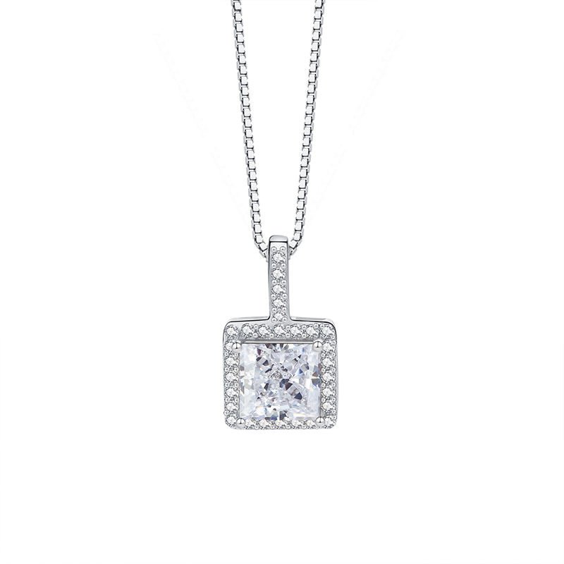 Silver Plated White Gold Princess Square Shaped Collier