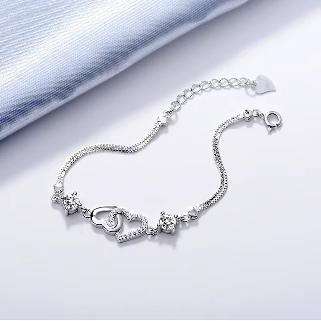 double heart charm adjustable bracelet bangle – Image 2