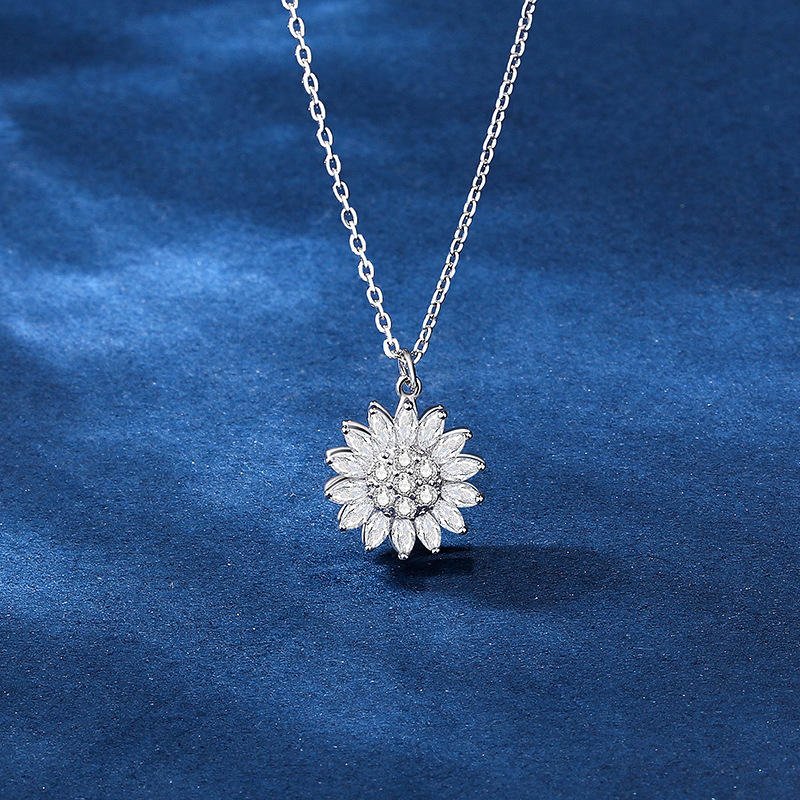 Creative design Spinning Sunflower Necklace 925 Sterling silver Rotating Sunflower Pendant necklace for women – Image 4