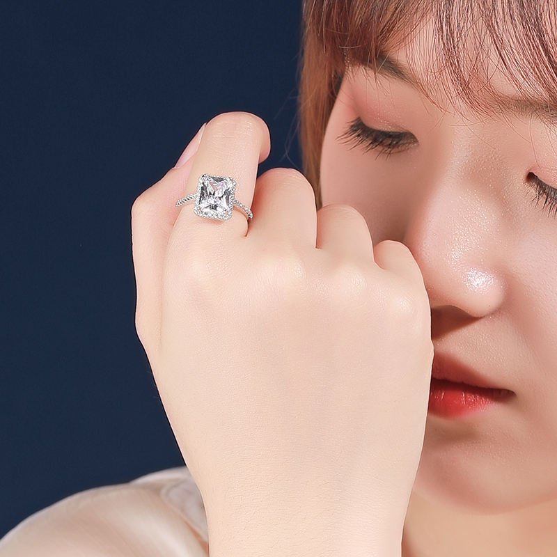Princess Cut White Zircon Adjustable Silver Ring S925 – Image 4