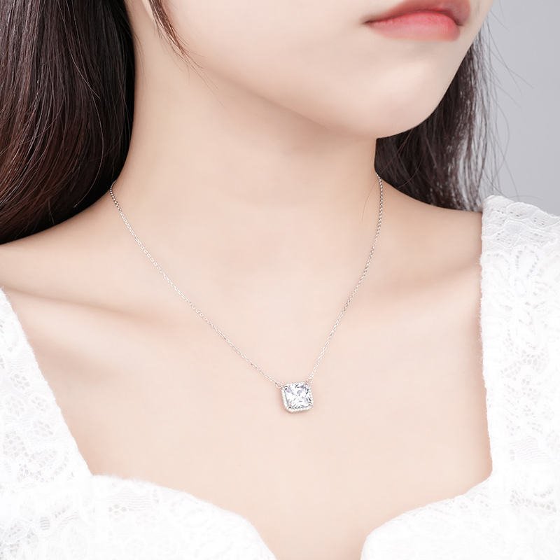 Bright Square Zircon Diamond Pendant Necklace for Women – Image 5
