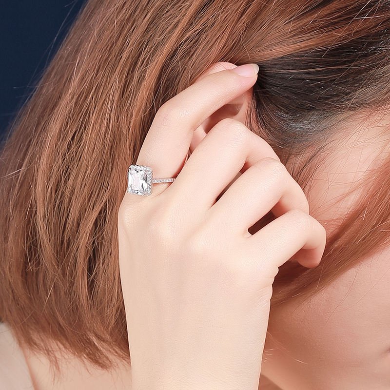 Princess Cut White Zircon Adjustable Silver Ring S925 – Image 5