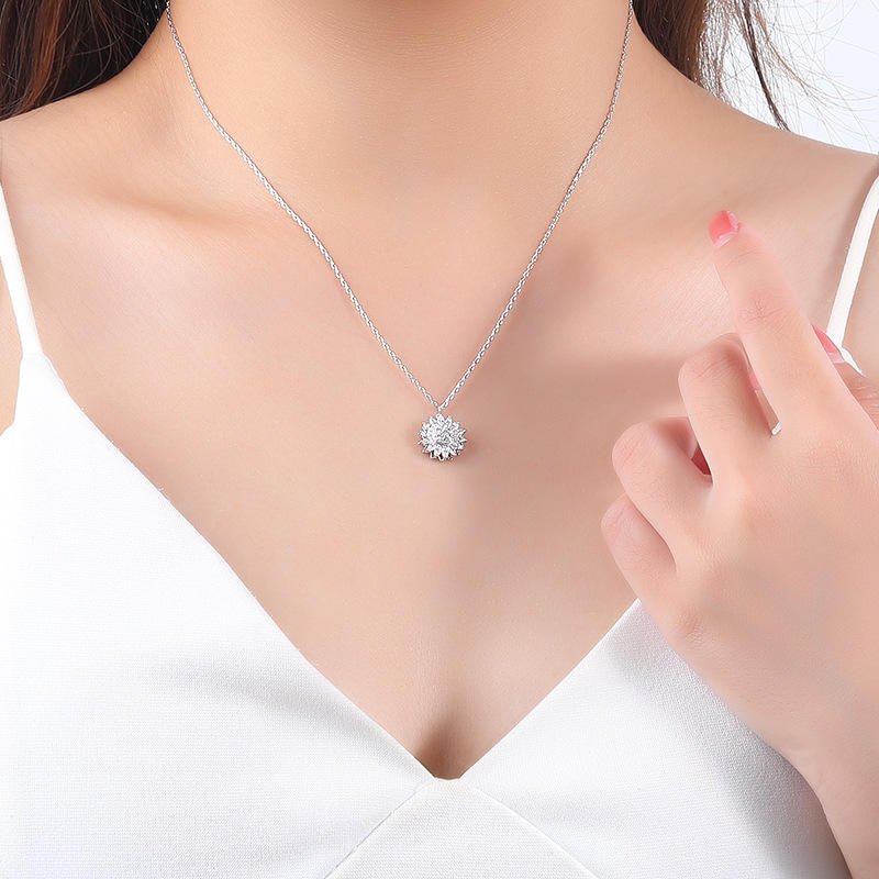 Creative design Spinning Sunflower Necklace 925 Sterling silver Rotating Sunflower Pendant necklace for women – Image 3