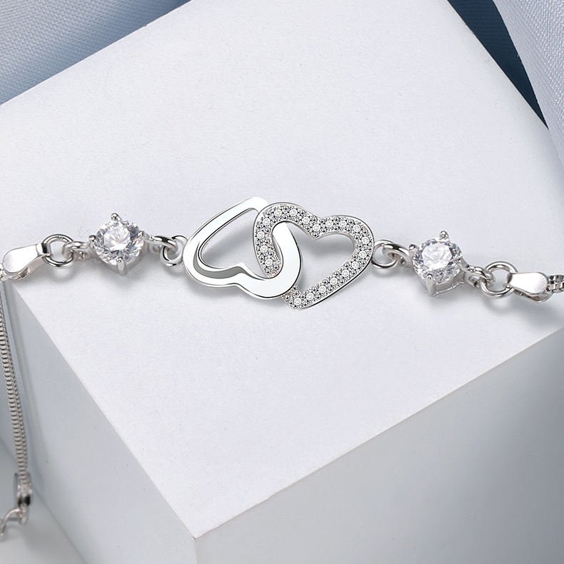 double heart charm adjustable bracelet bangle – Image 3