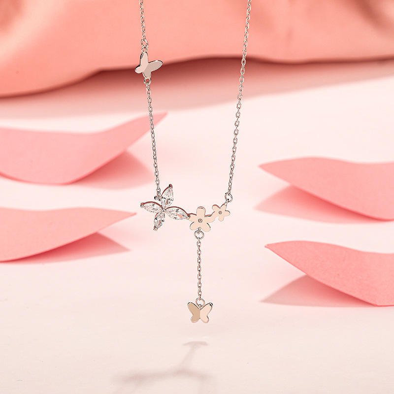 collier pendentif papillon, fleur en zircon S925 – Image 2