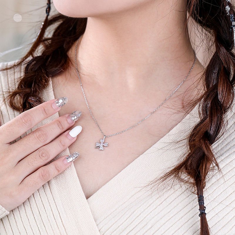 Flower Jewelry Four Leaf Necklace S925 – Image 3