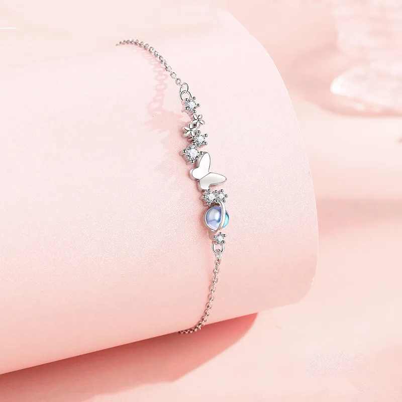 Bracelet papillon en pierre de lune , argent sterling 925, style luxe de niche – Image 4