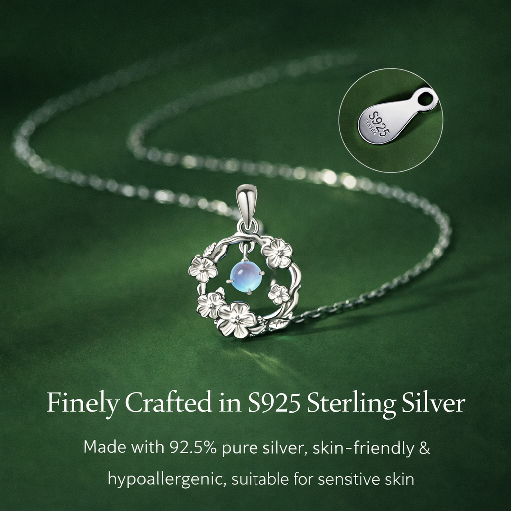 Collier bégonia en argent sterling 925 pour femme, design luxueux et unique, pendentif chaîne clavicule – Image 2