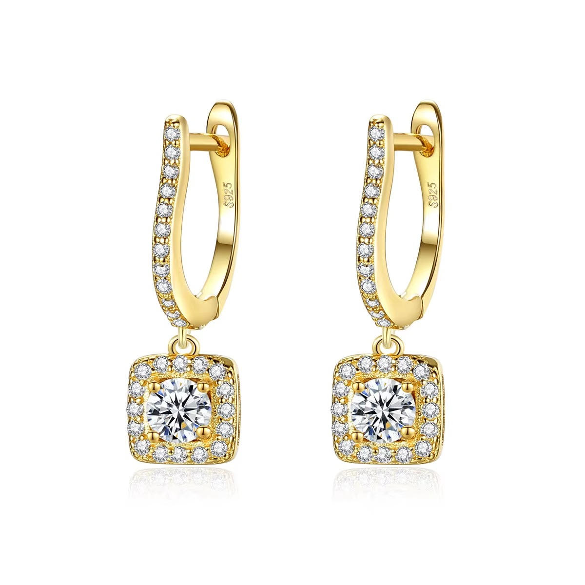 Boucles d'oreilles de style européen et américain, manchettes en argent sterling 925, créoles carrées en or 18 carats serties de diamants en forme de U