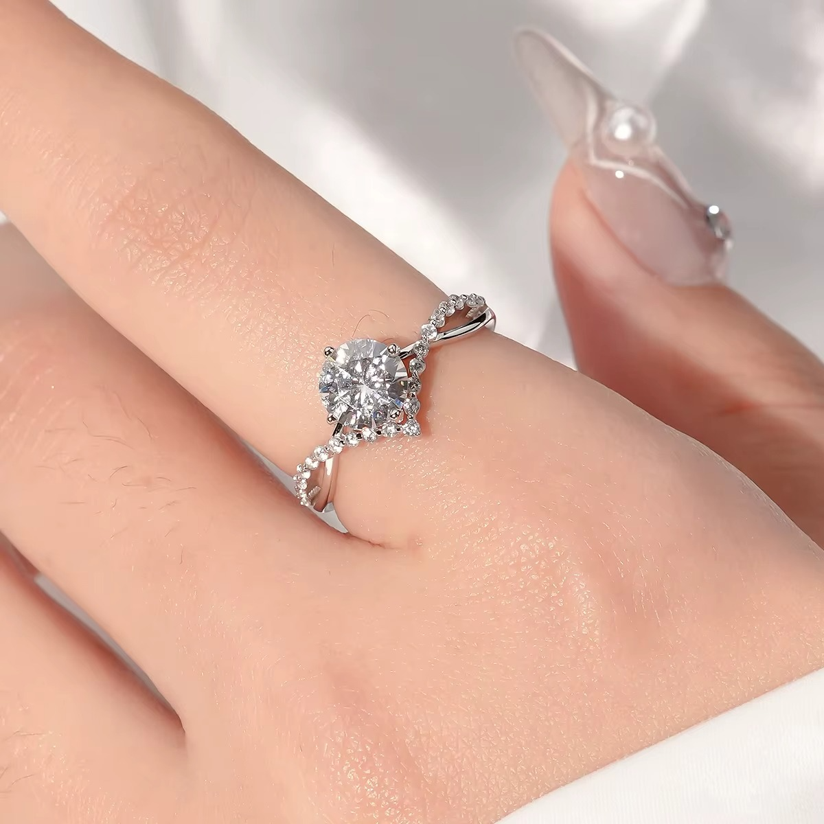 Bague en argent sterling 925 et moissanite pour femme, bijou de luxe personnalisé transfrontalier – Image 5