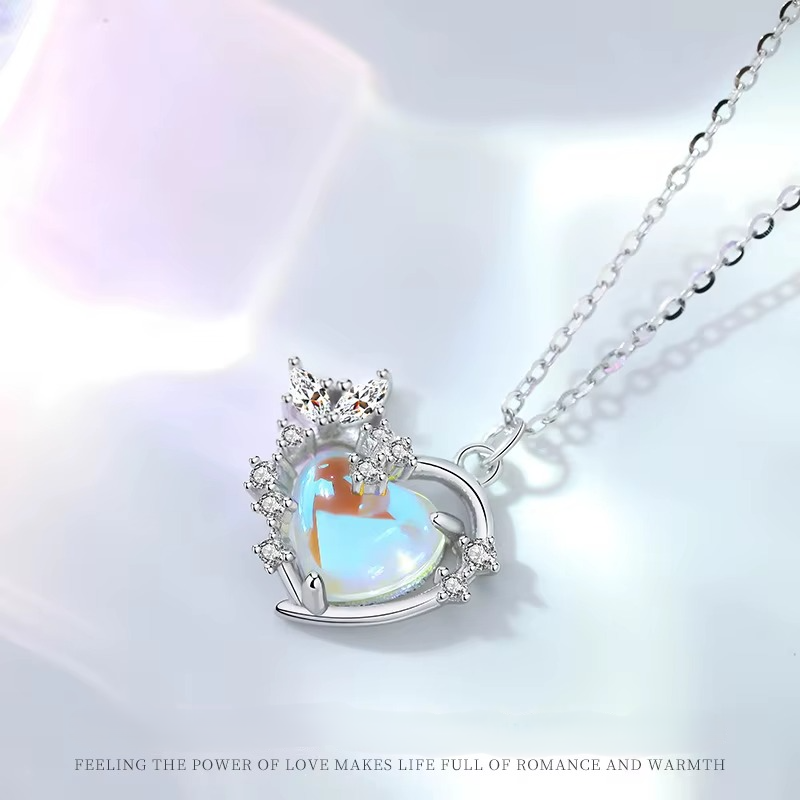 Collier Aurora Heart original pour femme, argent sterling S925, chaîne clavicule en pierre de lune – Image 4
