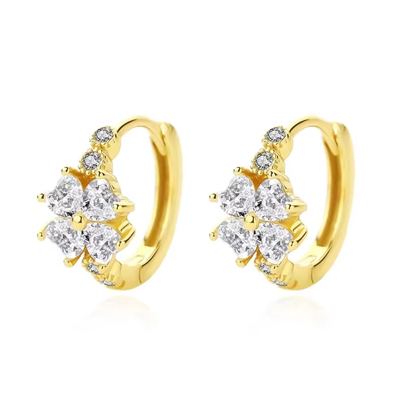Boucles d'oreilles en forme de trèfle à quatre feuilles pour femme, argent sterling S925, élégantes, style forêt, fraîches et simples, serties de zircon micro-incrusté