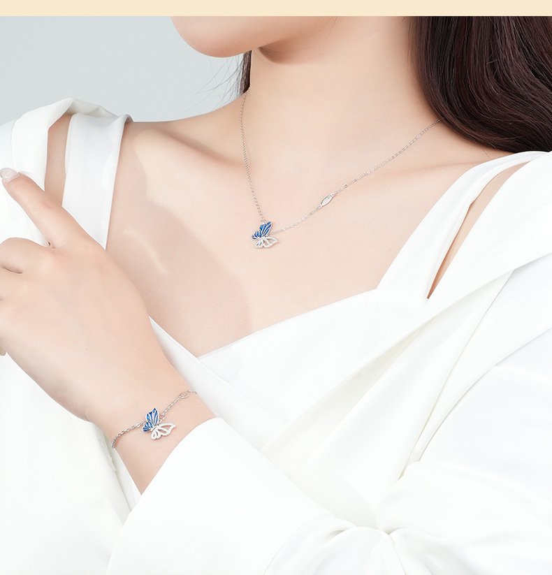 Jewelry 925 Sterling Silver Set Mothers Day Bracelet Enamel Cubic Zirconia Women Butterfly Jewelry Set – Image 8