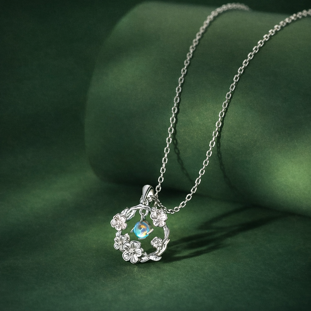 Collier bégonia en argent sterling 925 pour femme, design luxueux et unique, pendentif chaîne clavicule – Image 3