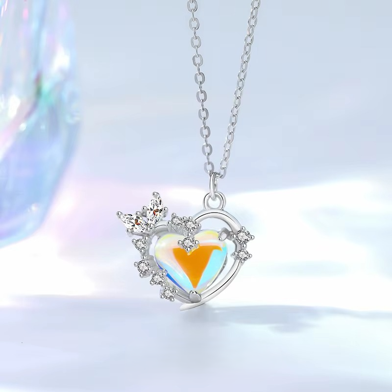 Collier Aurora Heart original pour femme, argent sterling S925, chaîne clavicule en pierre de lune – Image 3